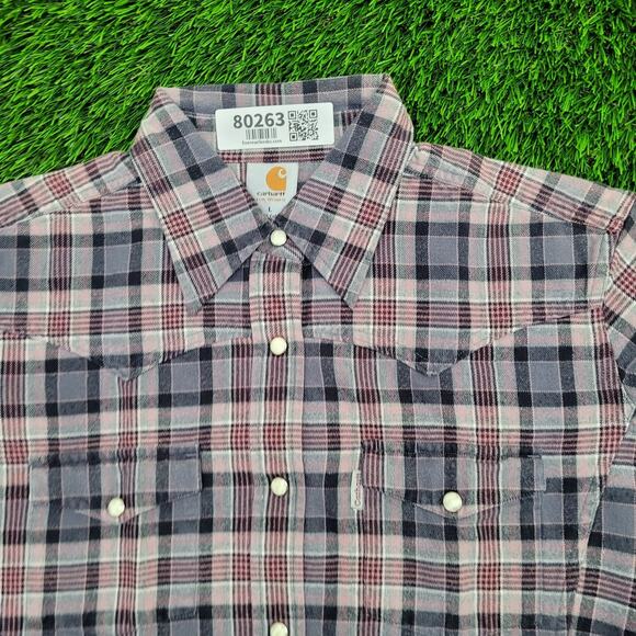 CARHARTT Western Plaid Button Shirt Womens Large 21x25 Yoke - Picture 10 of 13